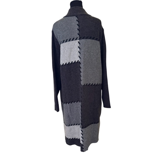 Joseph A Patchwork Open Front Cardigan Charcoal Knit Sweater, Size L, NWT - Picture 5 of 12
